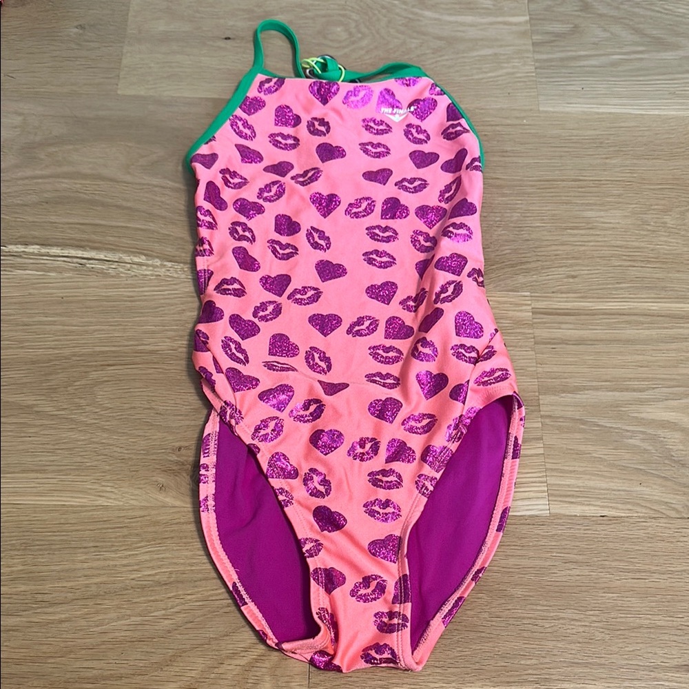 Pink and Purple Heart Print One Piece Swimsuit